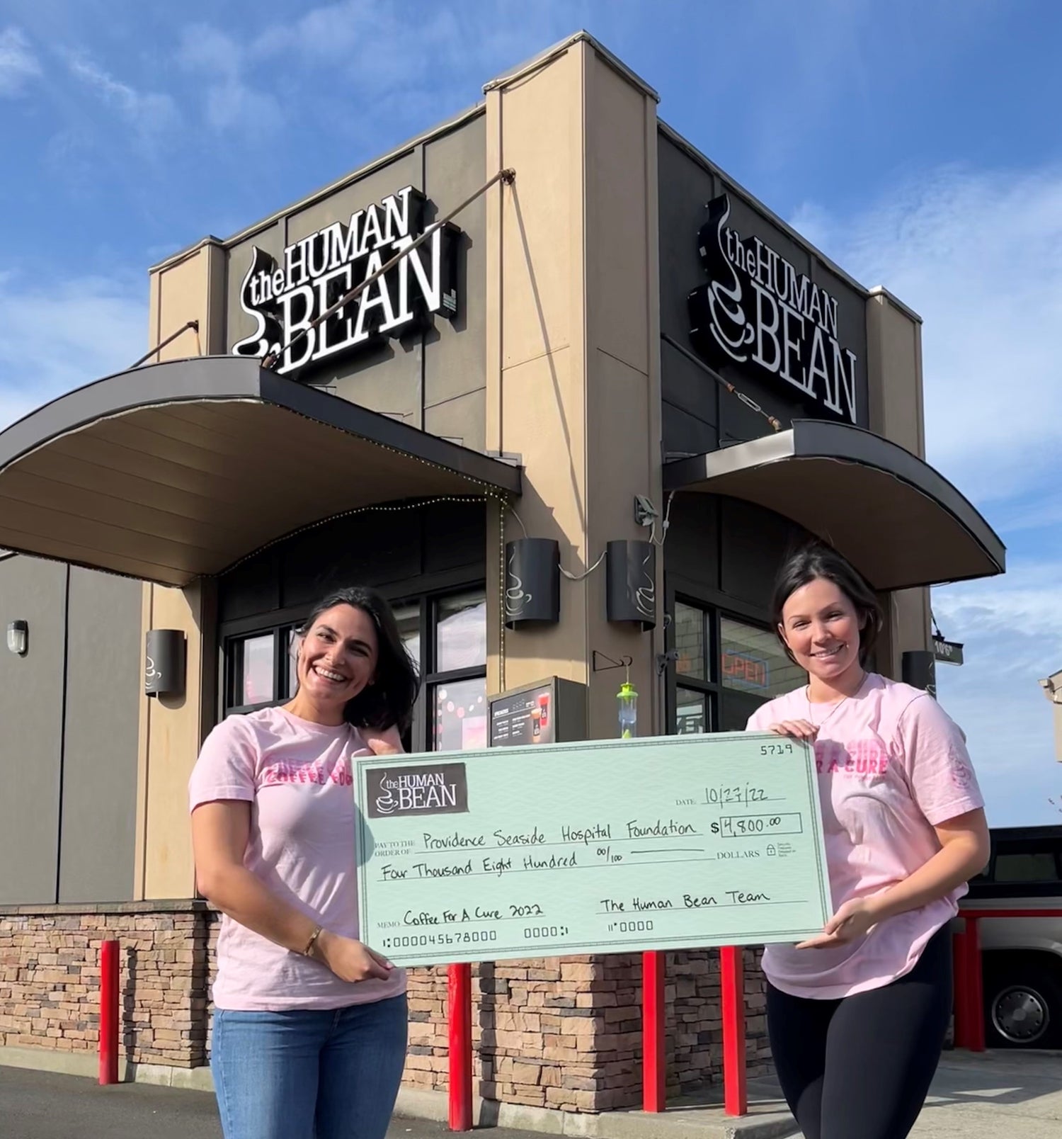 Coffee for a cure donation from one of The Human Bean's Franchisee Owners