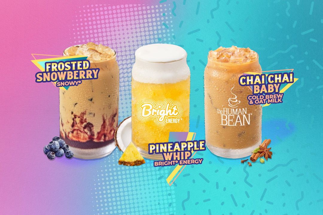 Frosted Snowberry Snowy, Pineapple Whip Bright Energy, & Chai Chai Baby with Cold Brew & Oat Milk